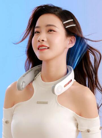 Portable hands-free neck fan for outdoor use