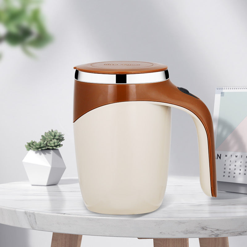 Rechargeable self-stirring coffee mug with magnetic mixer