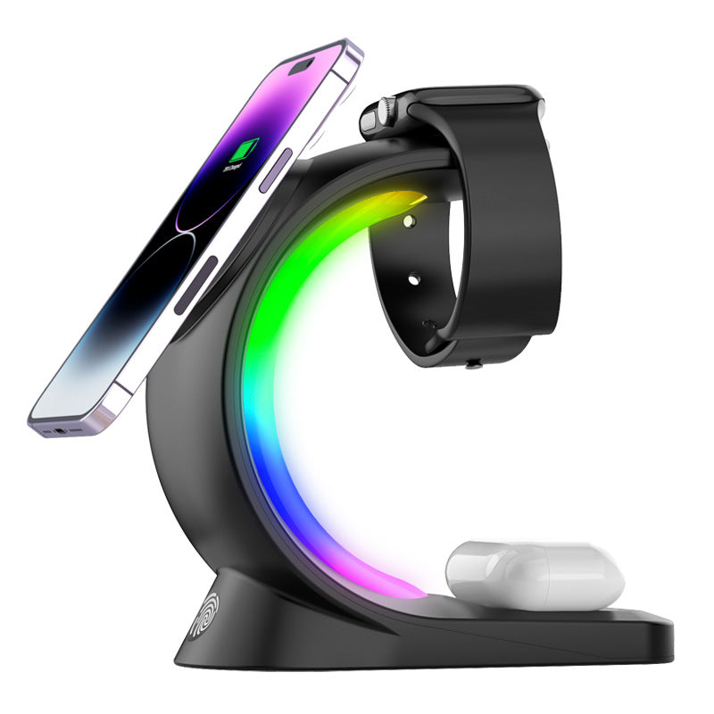 4-in-1 Magnetic Wireless Charging Station with RGB Light for iPhone, Watch & AirPods - Lofty Enterprises
