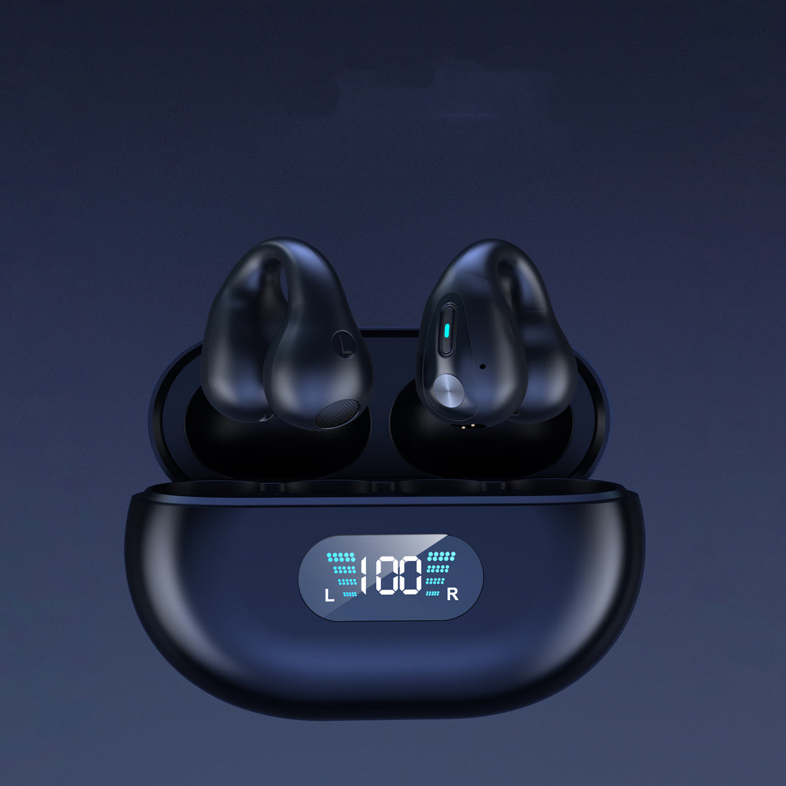 Open-ear Bluetooth ear-clip earbuds with charging case
