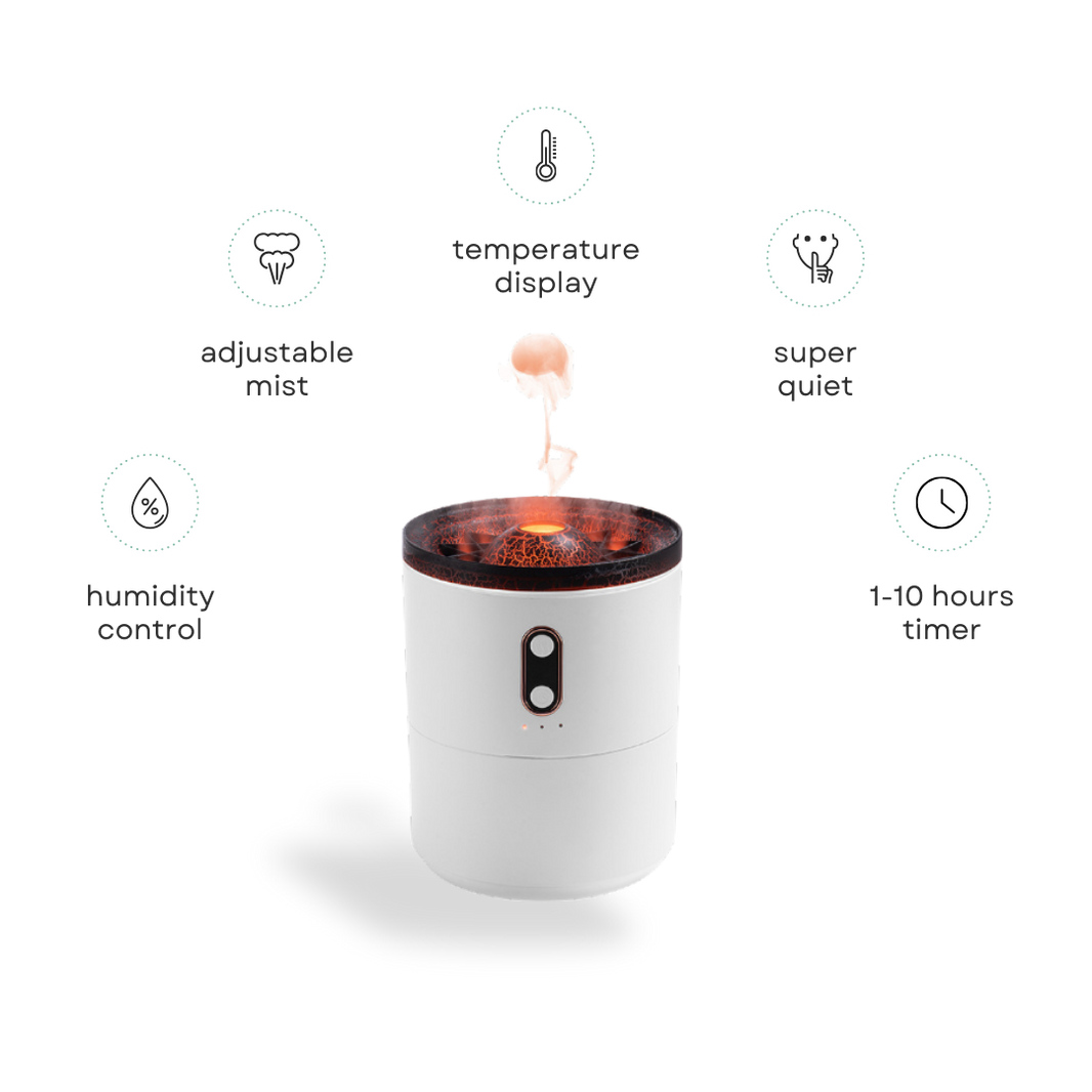 Volcanic flame aroma diffuser with jellyfish mist