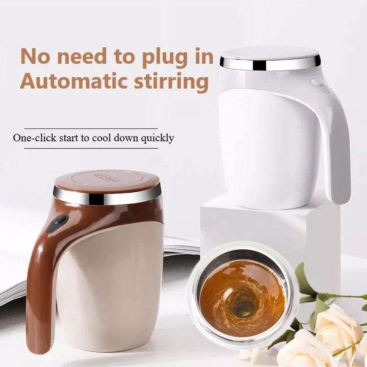 Rechargeable self-stirring mug with magnetic mixer