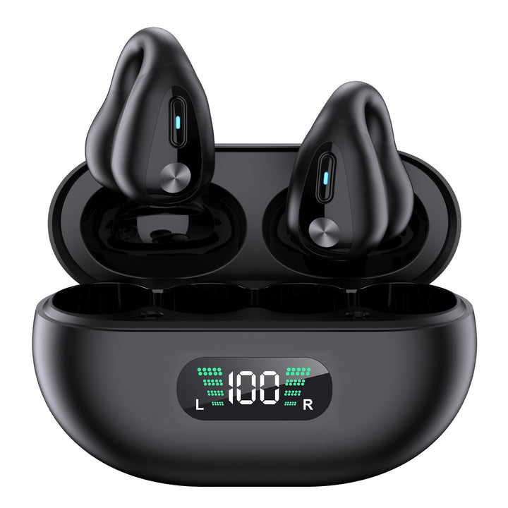 Black open-ear Bluetooth sports earbuds